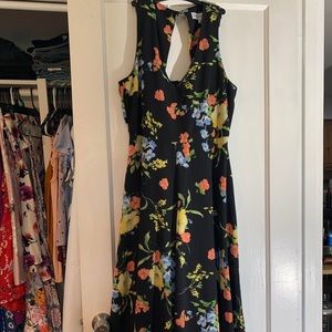 Mid-length black floral jumpsuit